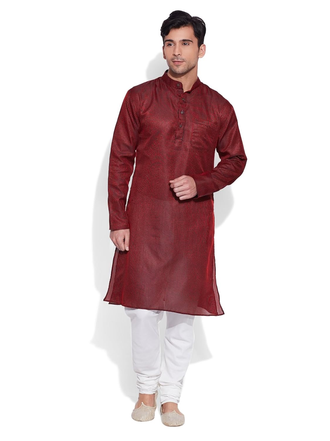 very me men's designer maroon faux silk textured long kurta