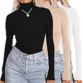 Ekouaer Womens 3 Piece Turtleneck Long Sleeve Shirts Lightweight Basic Slim Fit Soft Thermal Underwear Tops