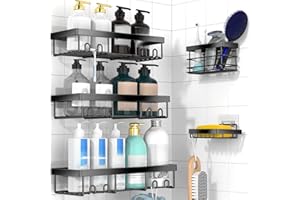 Moforoco Adhesive Shower Caddy Organizer Shelves Rack - 5 Pack Corner Bathroom Storage Organization, Home & Kitchen Decor Inside RV Accessories, Hanging First Apartment Household Camper Essentials