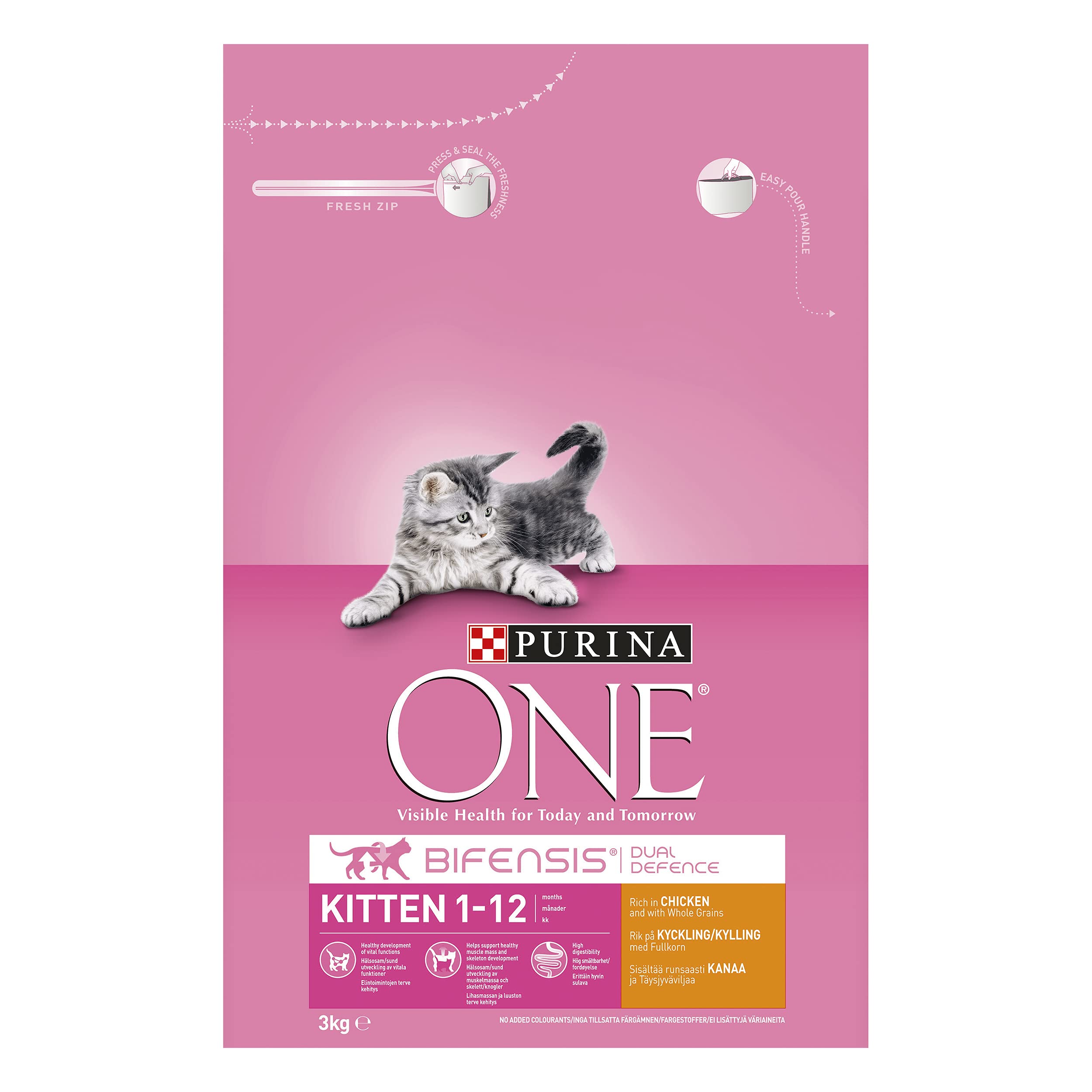 Purina ONE Kitten Cat Food Chicken & Wholegrain, Transparent, Chicken, 3kg