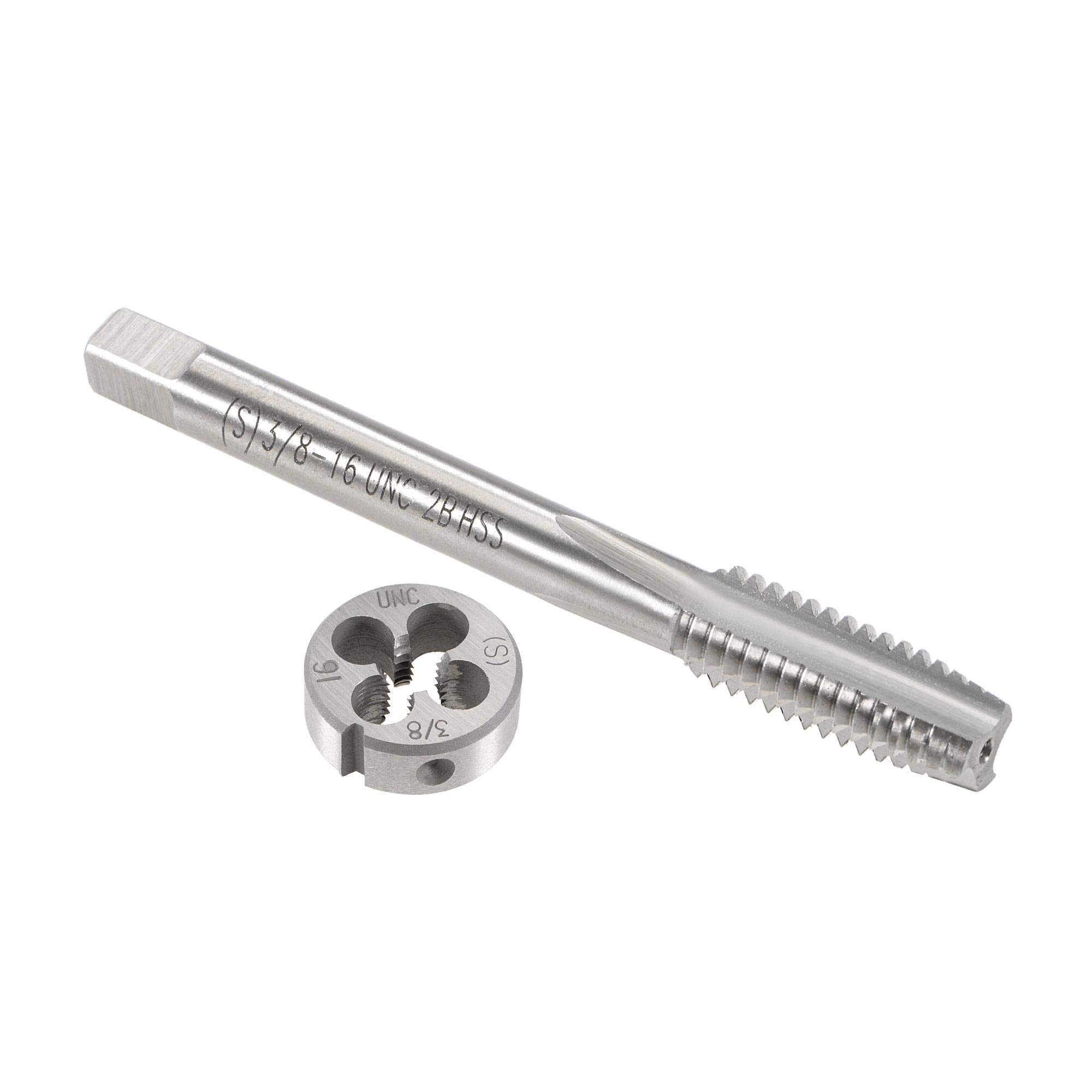 sourcing map 3/8"-16 UNC Tap and Die Set, HSS Machine Thread Tap with Round Threading Die, Right Hand