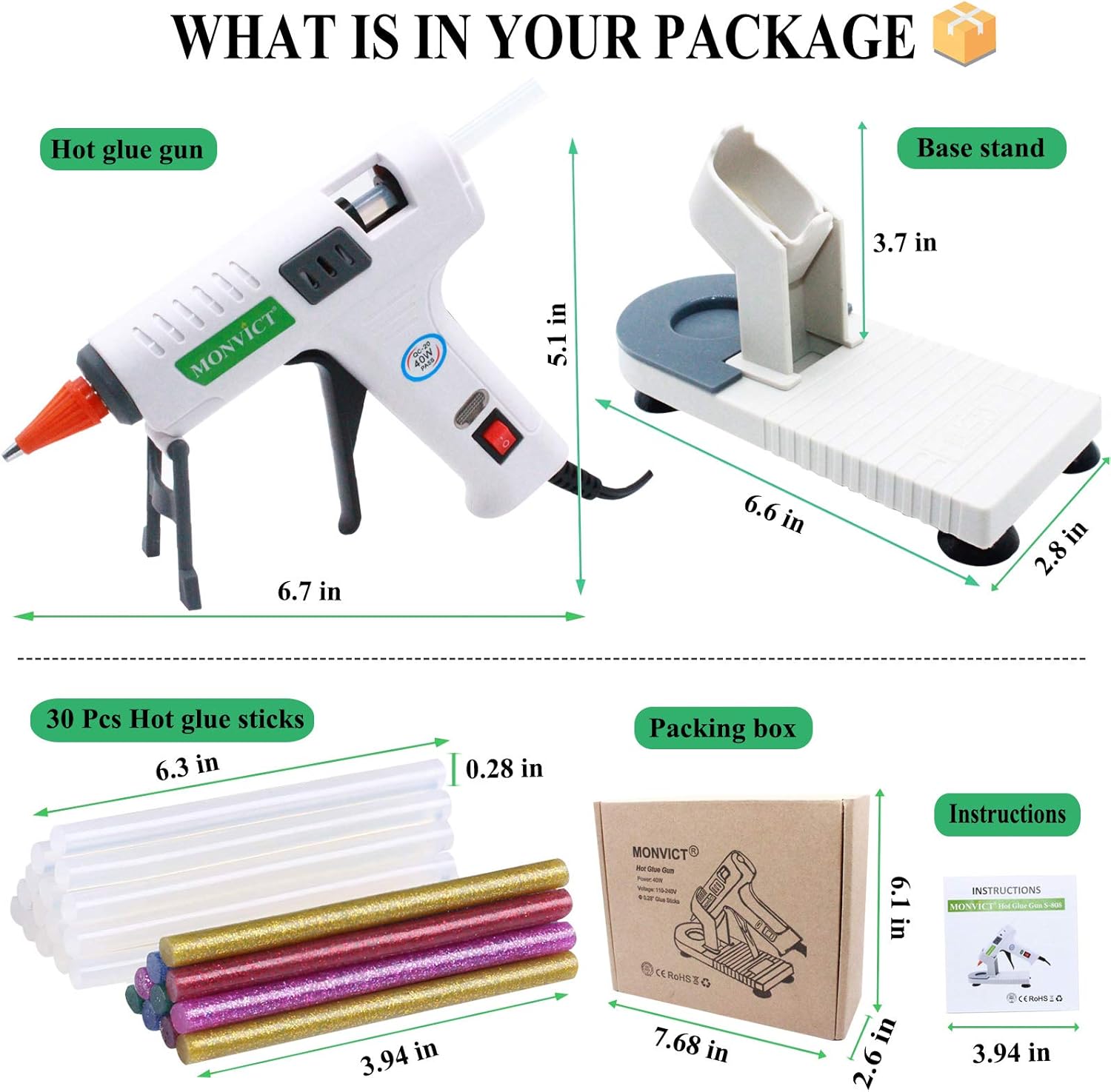 Hot Glue Gun - MONVICT Craft Glue Gun 40W with A Glue Gun Stand and 30 Glue Sticks, Mini Hot Melt Glue Gun Kit for DIY, Crafts, Festivals, School Project More