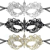 TCOTBE 3-Piece Venetian Party Lace Masquerade Masks - Women's Sexy Elastic Masks for Halloween & Mardi Gras