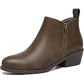 Athlefit Women's Ankle Boots Chunky Low Heel Comfortable Short Boots Round Toe Dress Booties with Side Zipper
