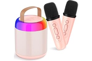 HEETIPUK Karaoke Machine for Kids&Adults,Mini Portable Bluetooth Speaker with 2 Wireless Microphones Support TF Card,Karaoke Speaker with Dazzling Lights,Toys GIFS for Kids Home Party Birthday (Y2-Pink)