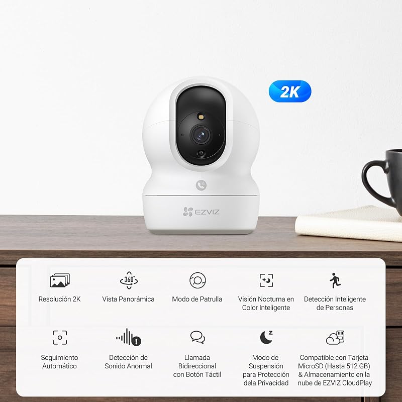 2K Camara Vigilancia WiFi Interior con Seguimiento Automático, Cámara IP Domicilio WiFi 360° para Bebe con Visión Nocturna Color, Detección Humana, Llamada Bidireccional, Soporta 512GB, CP1 3MP