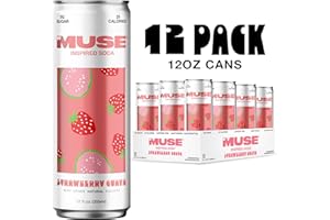 MY MUSE MyMuse Inspired Soda™ – Low Sugar, Low Calorie, Inspired Soda Enhanced with Adaptogens, Antioxidants, Vitamins, and Electrolytes – 12 Pack 12oz Cans, (Strawberry Guava)