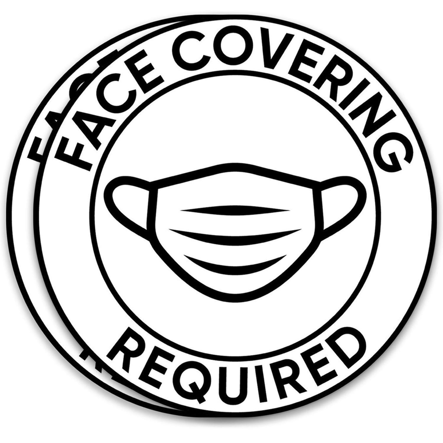 Face Covering Required Sign 2-Pack, Peel & Stick Vinyl 8” Circular Window or Wall Signage Public Safety Decal in Black and White, Water Proof Vinyl Stickers for Indoor/Outdoor Use