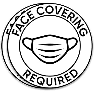 Face Covering Required Sign 2-Pack, Peel & Stick Vinyl 8” Circular Window or Wall Signage Public Safety Decal in Black and White, Water Proof Vinyl Stickers for Indoor/Outdoor Use