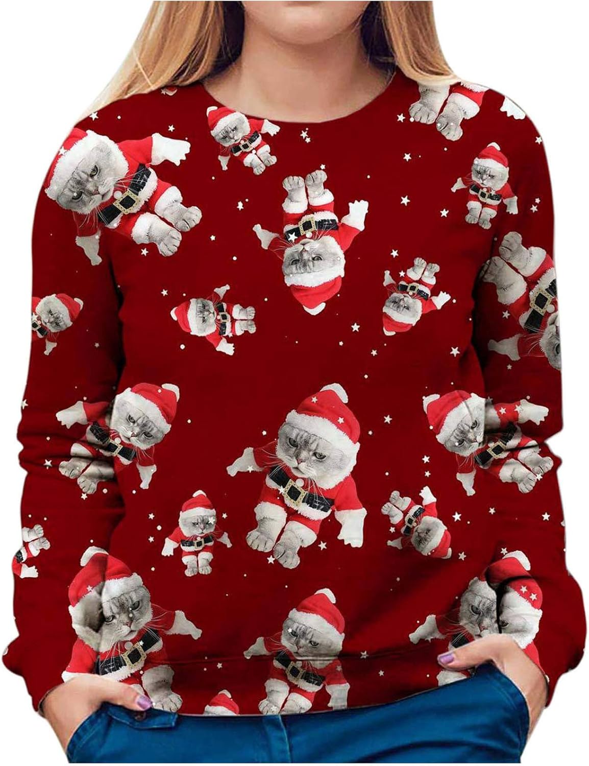 Cocila Red Christmas Sweatshirt Men's Women's 3D Printed Long Sleeve