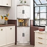 Bonvache 64.8" Tall Corner Storage Cabinet with 4 Barn Doors & 5 Shelves,Space Saving Farmhouse Storage Cabinet with Barn Doo