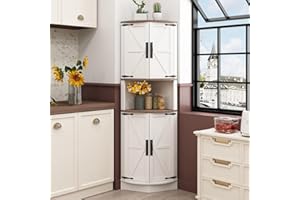 Bonvache 64.8" Tall Corner Storage Cabinet with 4 Barn Doors & 5 Shelves,Space Saving Farmhouse Storage Cabinet with Barn Doo
