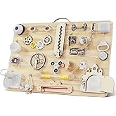 Pithfor Wooden Montessori Busy Board for Toddlers, Montessori Sensory Activity Board Toys for Baby Kids, for Fine Motor Skills, Autism & ADHD