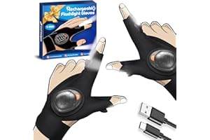 PARIGO Flashlight Gloves for Men Rechargeable (1 Pair) Stocking Stuffers for Men Dad Him Husband Teen Boys, Christmas Birthday Gifts Cool Gadgets Led Gloves for Fishing Camping Repairing