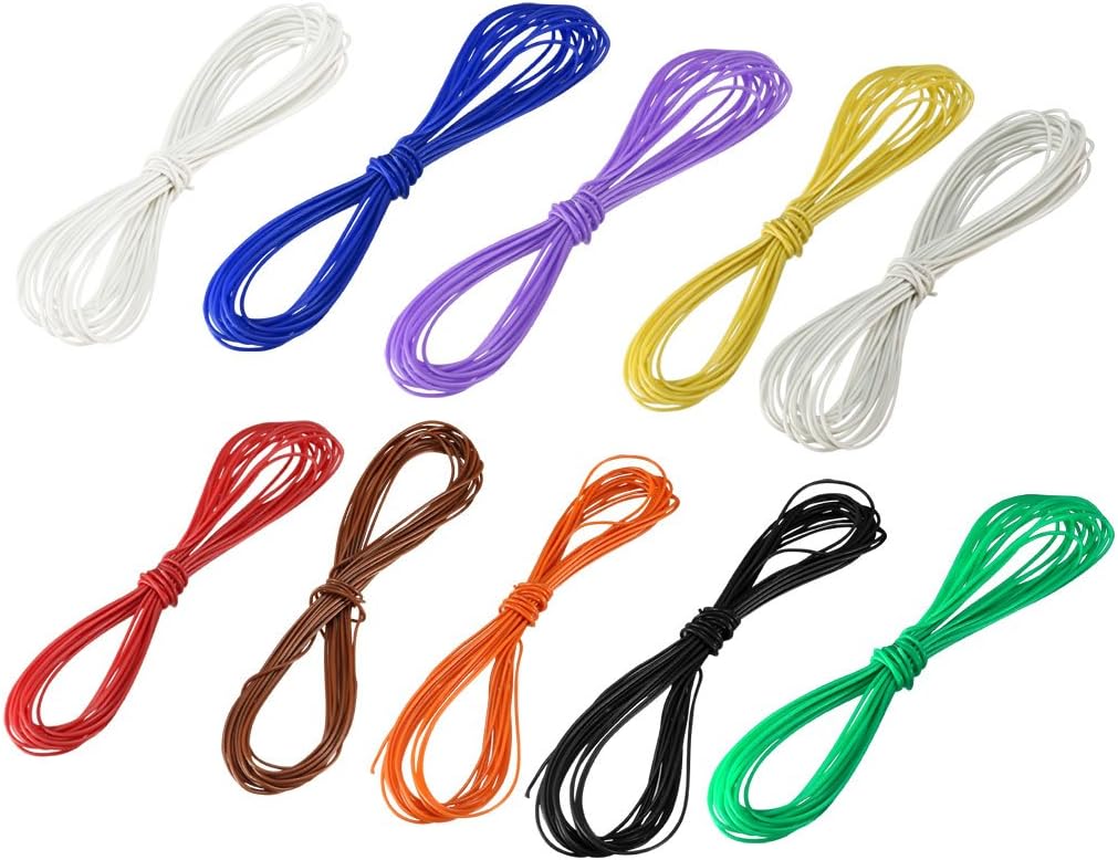 sourcing map 10 Pcs 30 Gauge Wrapping Wire Tin Plated Copper Wire PCB Wires Cable P/N DM-30-1000 30 AWG 3 Meters Length for Electronic Test