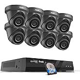 PANOOB PoE Security Camera System 8 Channel, 8X 8MP Wired IP Dome Turret Camera for Indoor Outdoor, Remote Access, Smart AI Human Vehicle Detection, Built-in Mic, 4K 8CH NVR 2TB HDD, PD93A30808-8M