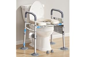 Bluelog Raised Toilet Seat with Handles, Width & Height Adjustable Toilet Seat Risers for Seniors, Heavy Duty 400lbs Elevated Toilet Seat for Elderly, Pregnant, Handicap, Fit Any Toilet