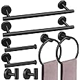 Toptowel 8 Pieces Bathroom Towel Rack Set, Includes 2 Packs 23.6 inch Towel bar, 2 Packs Towel Hook, 2 Packs Towel Ring, 2 Packs Toilet Paper Holder-Matte Black Bathroom Accessories Sets