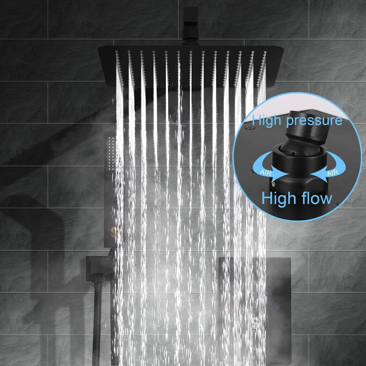 SR SUN RISE 12 Inches Bathroom Luxury Rain Mixer Shower Combo Set Wall Mounted Rainfall Shower Head System Brushed Nickel Finish Shower Faucet Rough-In Valve Body and Trim Included - - 