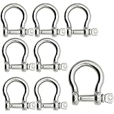 Bow Shackle Reedny 304 Stainless Steel 5/32", 1/4", 5/16",3/8", 1/2", 9/16" Heavy Duty D Ring Shackles Screw Pin Anchor Shackle for Chains Wirerope, Boat, Accessories (5/32'' 8Pcs)