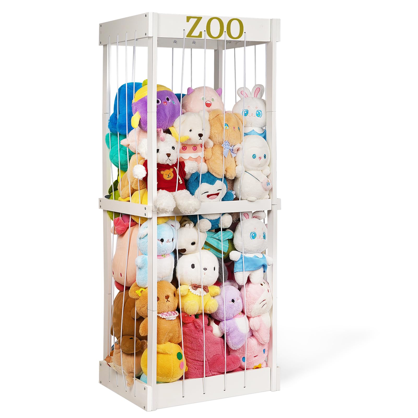 Photo 1 of Trycooling Stuffed Animal Zoo Stuffed Animal Storage Wood Plushie Storage Stuffed Animals Zoo Storage Cage with Zoo Pattern Elastic Band for Nursery Play Room Bedroom (White)