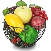 WILLIZTER Round Wire Basket Black Fruit Basket Bowl Fruit Holder for Kitchen with Handle Black Home Storage for Vegetables, Snacks, Household Items Decor