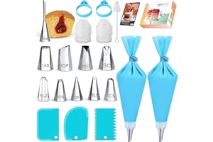 Piping Bags and Tips | RFAQK 30 PCs Cake Decorating Kit Supplies-10 Numbered Piping Tips & 10 Pastry bags with Pattern Chart 