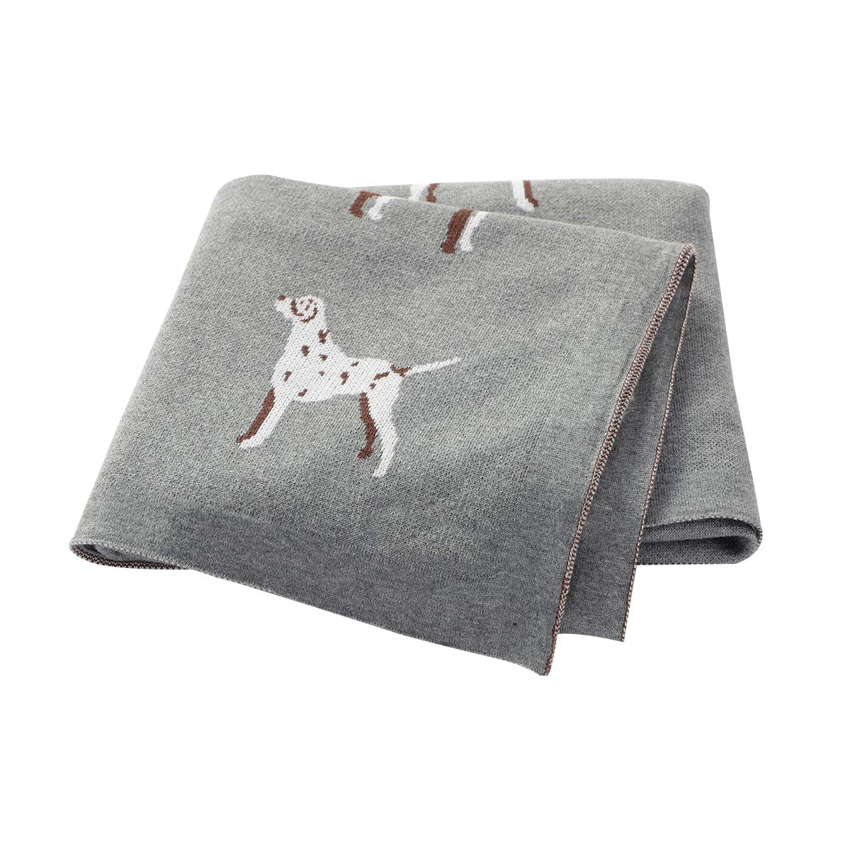 Ziyunlong Baby Blanket 100% Cotton Knitted Blanket for Newborn with Cute Dog, 100 x 80cm Grey