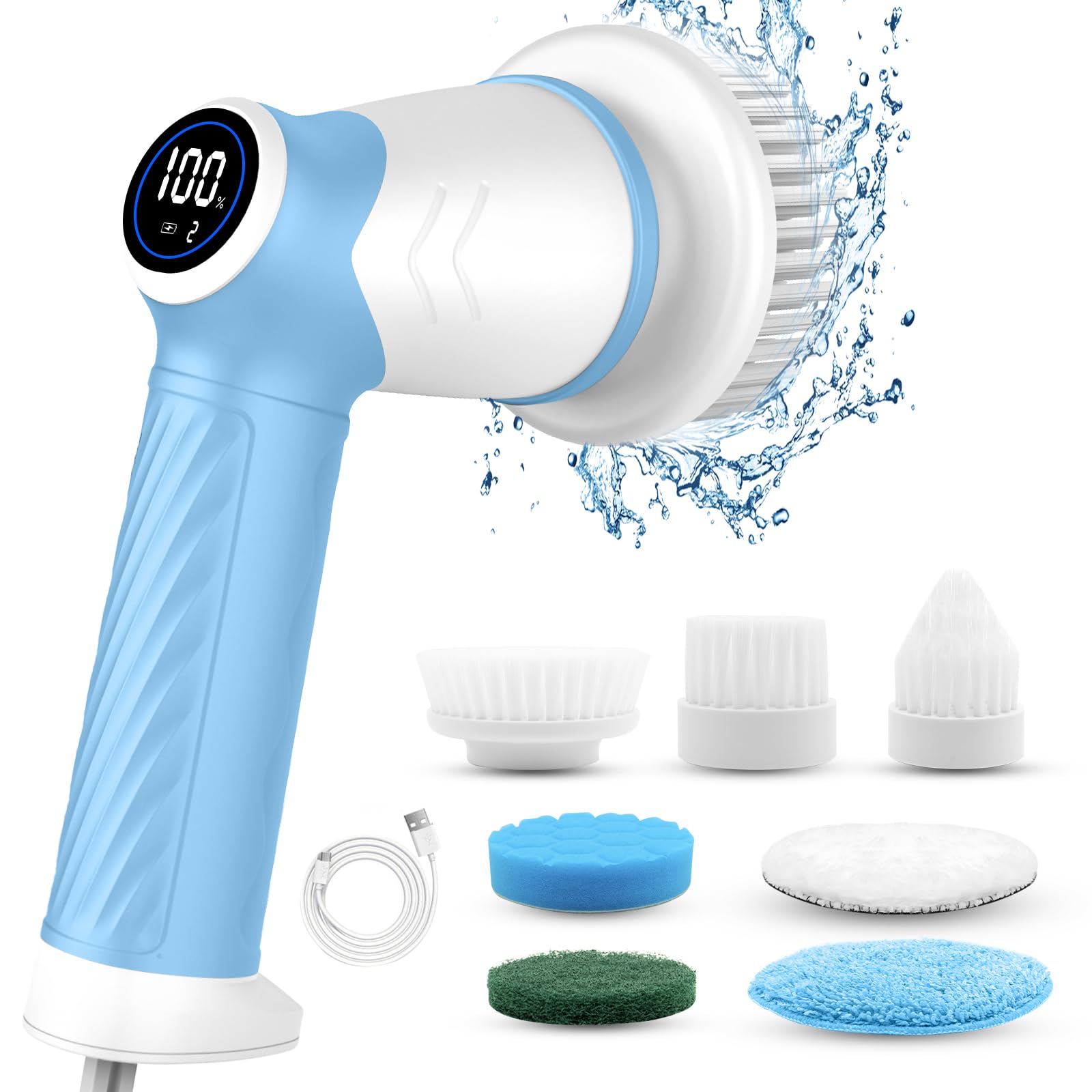 Electric Spin Scrubber cordless,IPX7 Waterproof Electric Cleaning Brush with 7 Replacement Heads, Intelligent 2 Speed Shifting,Electric Scrubber for Bathroom,Kitchen,Tile,Garden,Floor/car