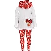 Unique Baby Girls Kids Toddler 3pc Outfit Set Long Sleeve A-Line Tunic Top Leggings and Scarf