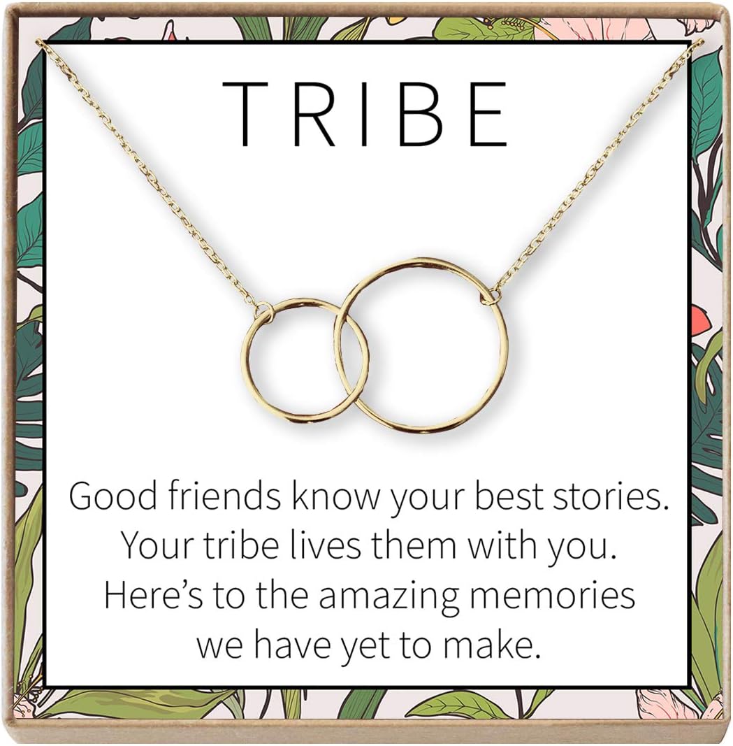 Best Friend Necklace - BFF, Long Distance, Friends Forever, Tribe, Heartfelt Card & Jewelry Gift for Birthday, Holiday & More, 2 Interlocking Circles (gold-plated-base, NA)
