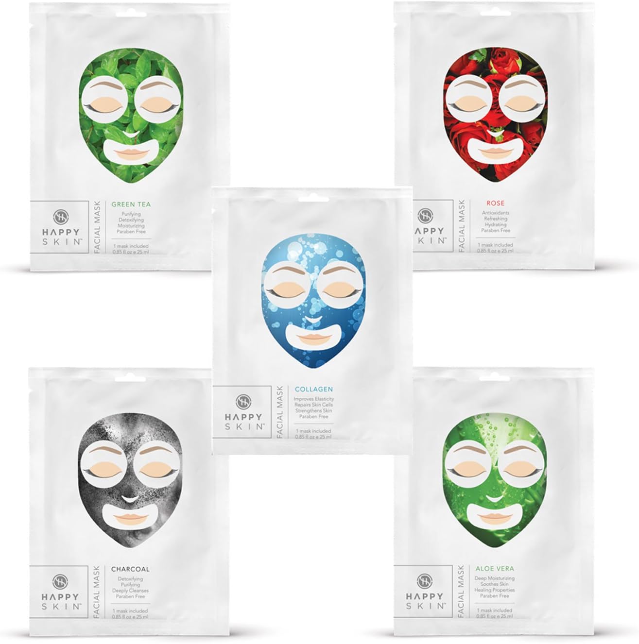 Happy Skin Rejuvenating Facial Sheet Mask, 5 Pack