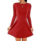 ANRABESS Women's Long Sleeve A-Line Mini Dress 2026 Spring Boat Neck Semi Formal Fit and Flare Casual Business Short Dresses