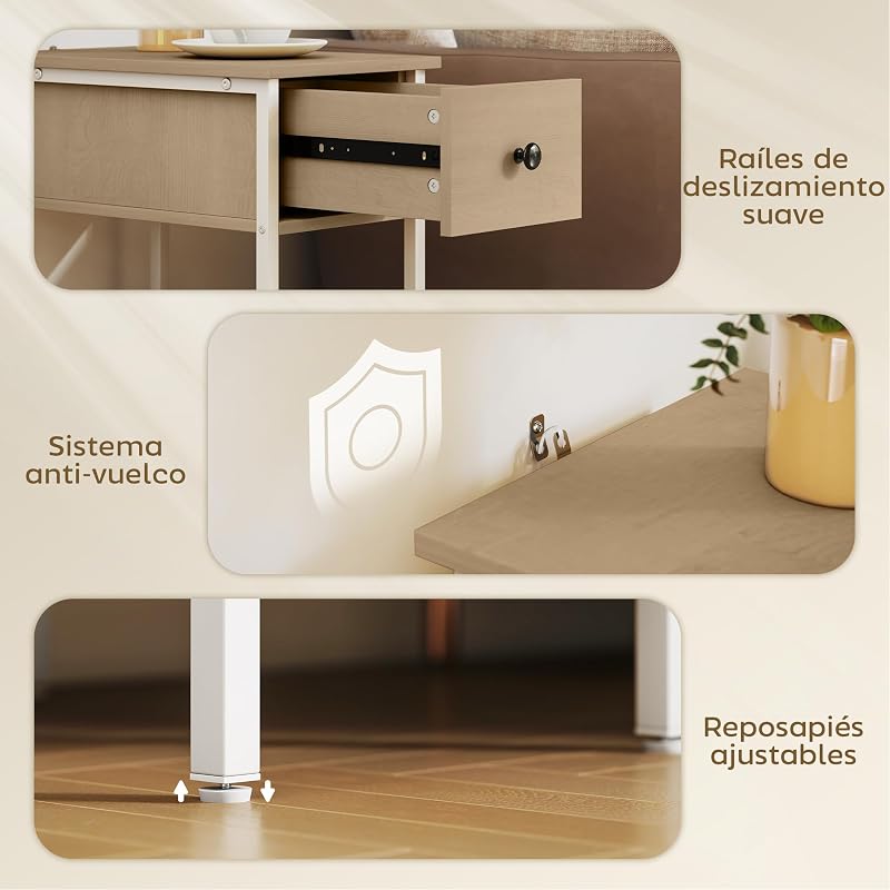 Mesa lateral industrial estreita com gaveta 25x39,8x58,2 cm Natural