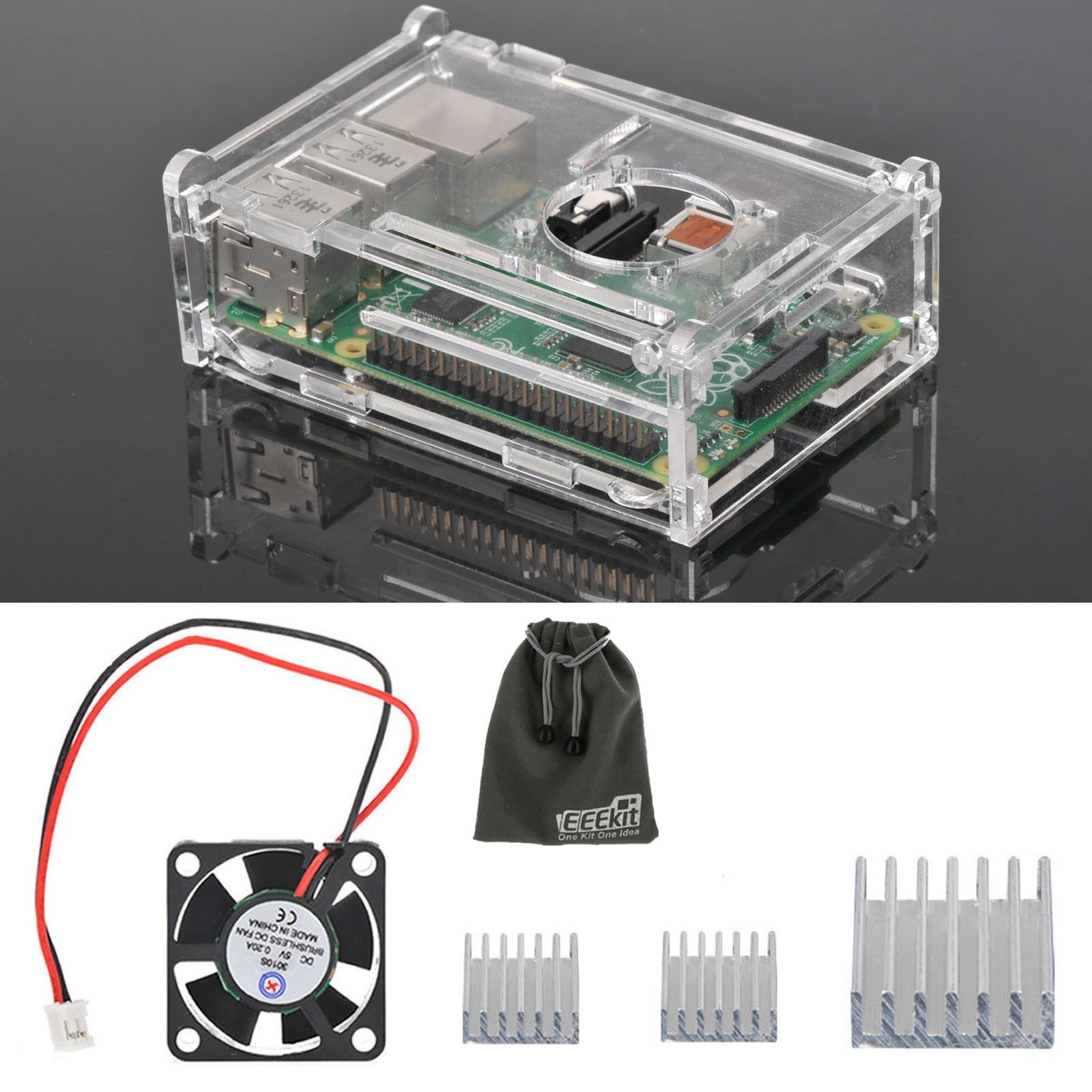 EEEKit for Raspberry Pi 3 Model B + Clear Box Case+Cooling Fan+Aluminum Heatsink