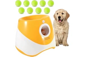 ZHUOKECE Automatic Dog Ball Launcher, Dog Ball Thrower Machine with 10-30Ft 3 Launching Distance, Dog Fetch Machine with 9 Tennis Balls (2'') for Indoor/Outdoor Throwing Game (Orange)
