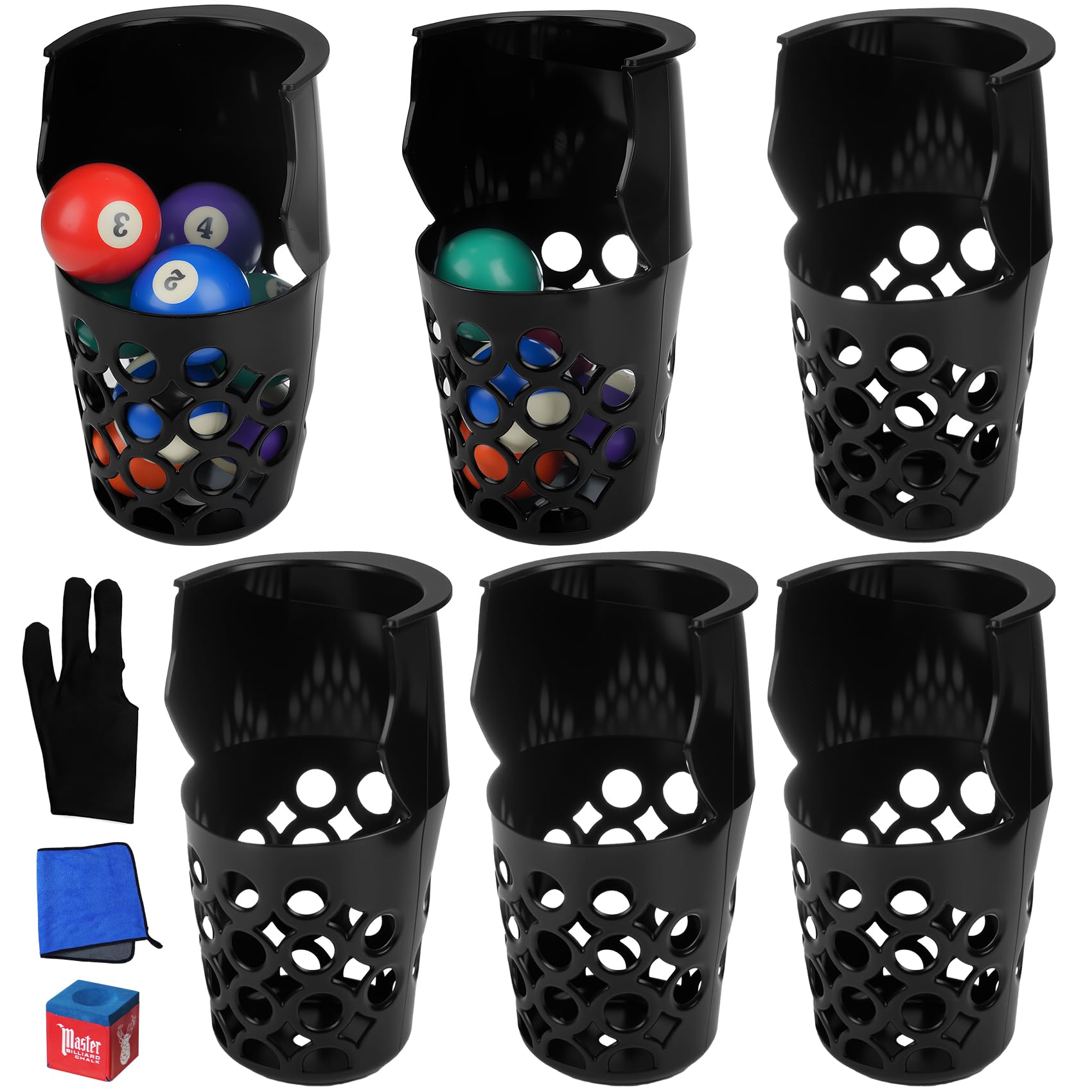Photo 1 of JASTT 6 Pack Set of Pool Table Pockets (Thickened Plastic Material) Black Large Capacity Pool Table Pocket Replacement