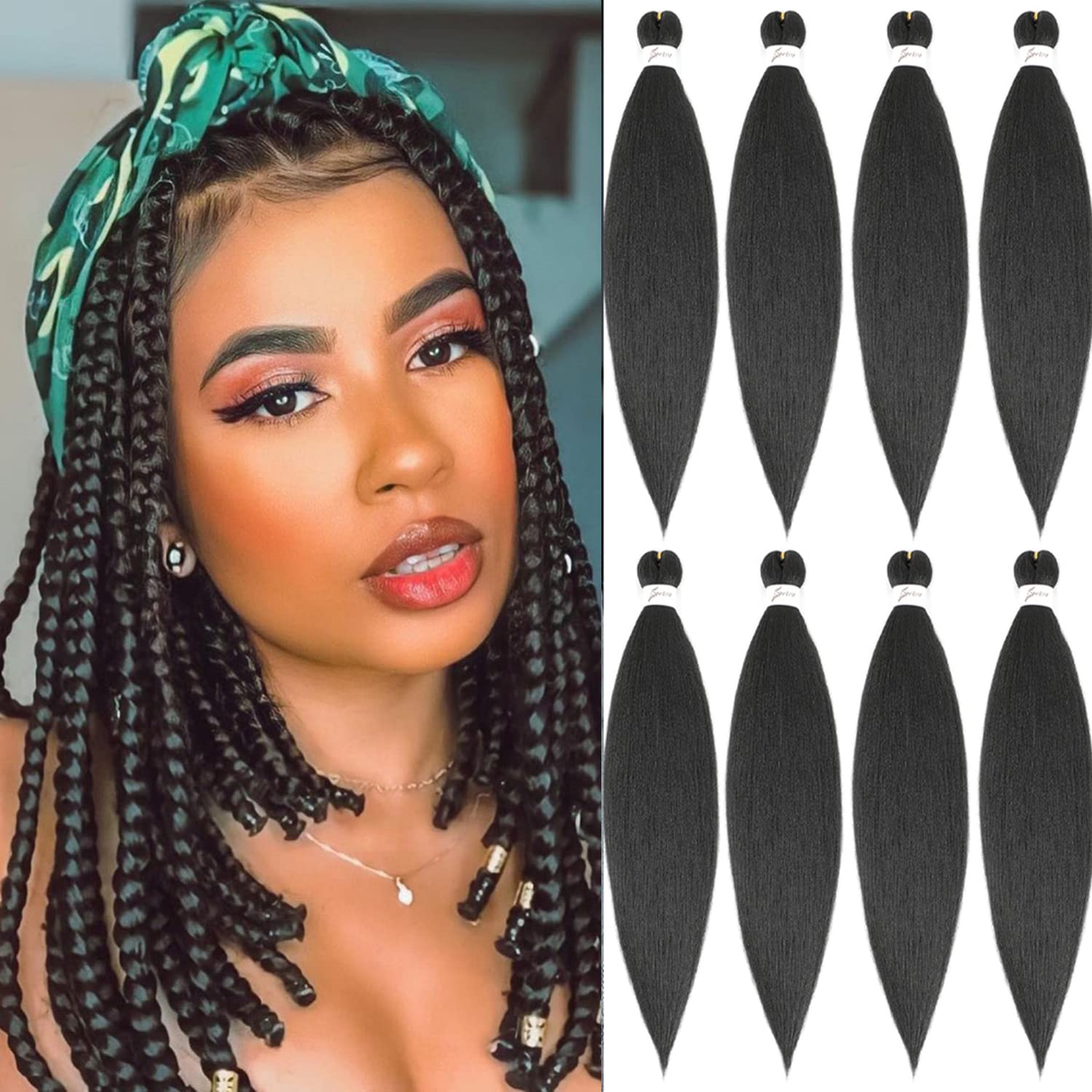 X-Tress Natural Black Braiding hair extensions 24inch 8pcs EZ Braids Black Box Braids Pre Stretched Crochet Box Braiding Hair Extension 1B Summer Hair Single Tone Hair Natural Color(#1B) โ image 1