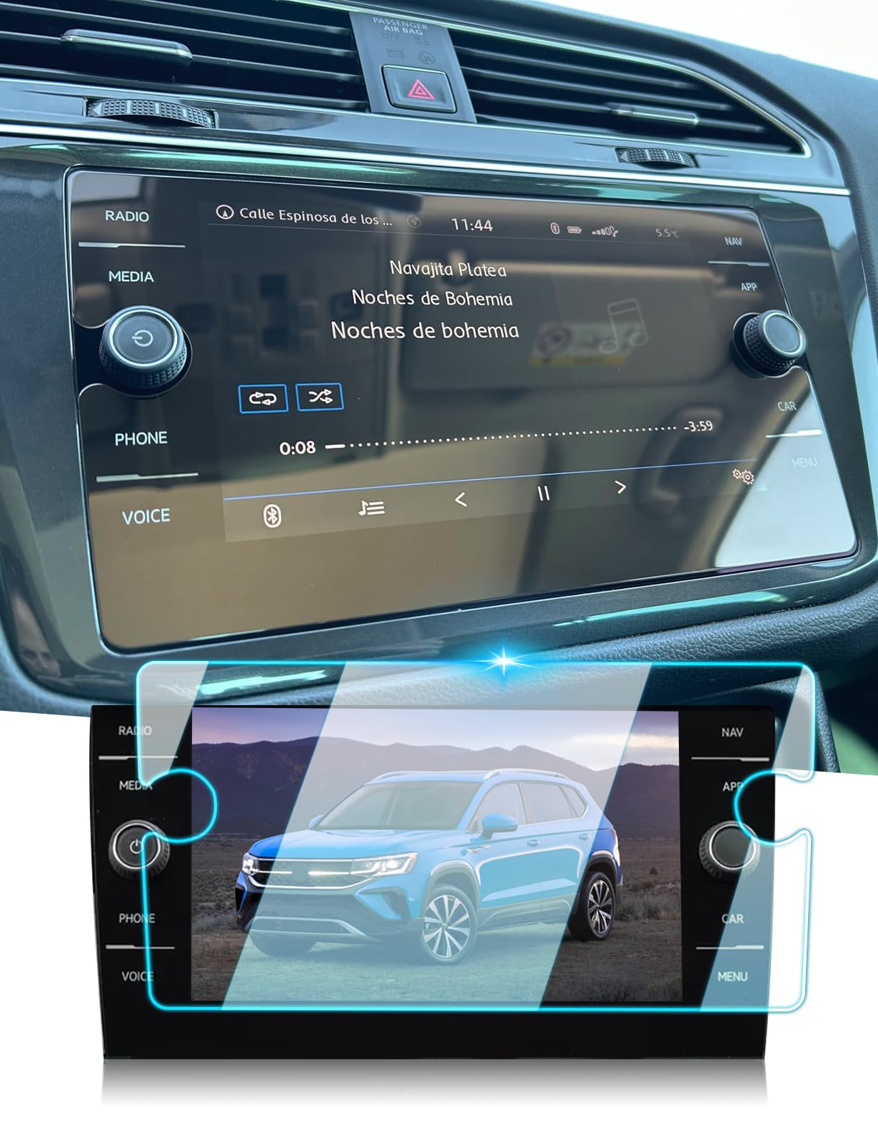 BIXUAN 8 Inch for VW Golf 7/7.5/Arteon/Tiguan Screen Protector 2015-2019 Transparent 9H Tempered Glass Protection Anti Fingerprint Navigation Protective Film GPS Navigation Film