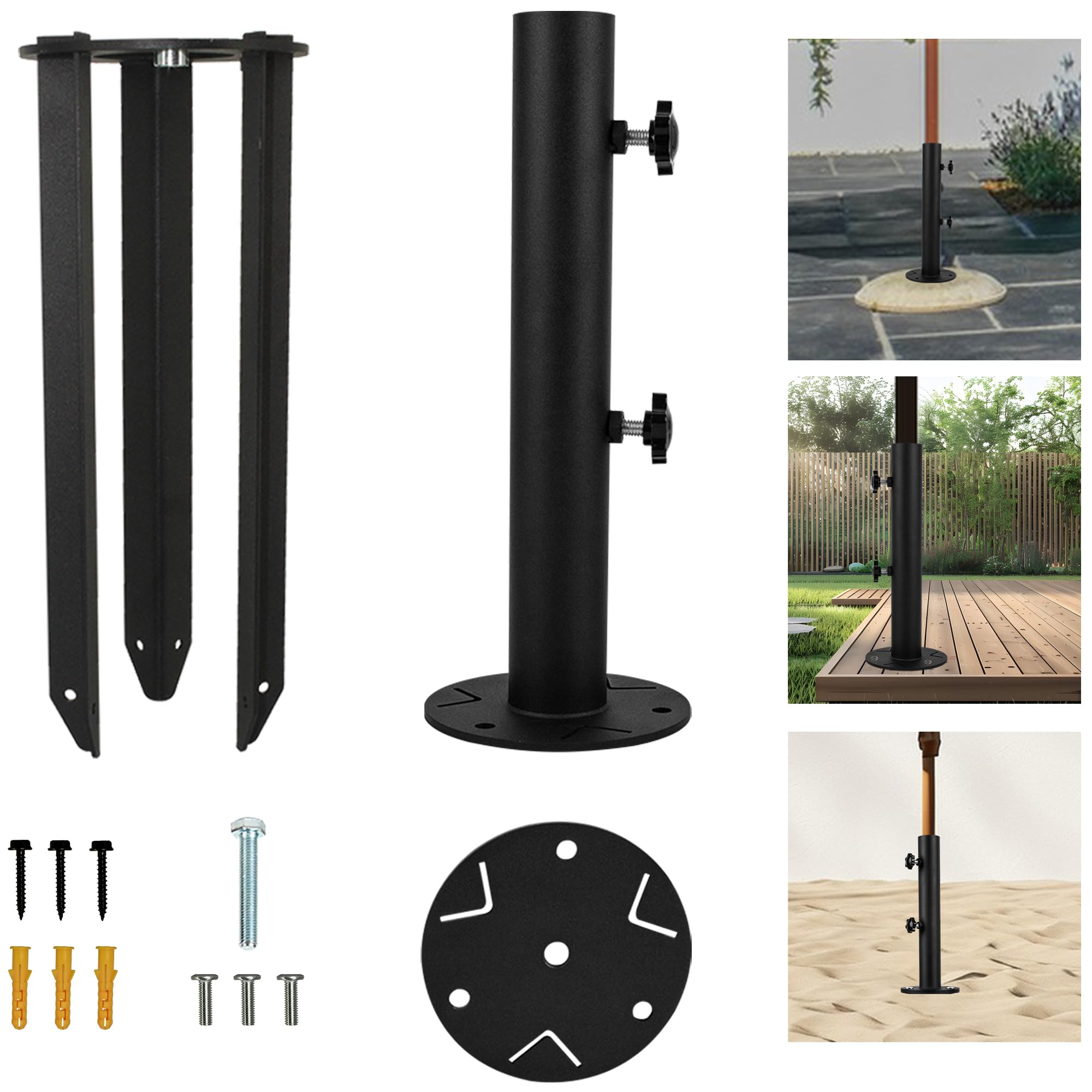VANROUG Patio Umbrella Base Stands Multifunctional Outdoor Umbrella Holder, Deck Mount Umbrella Holder with Ground Spike Fixing,Umbrella Holder for Concrete,Lawns,Granite