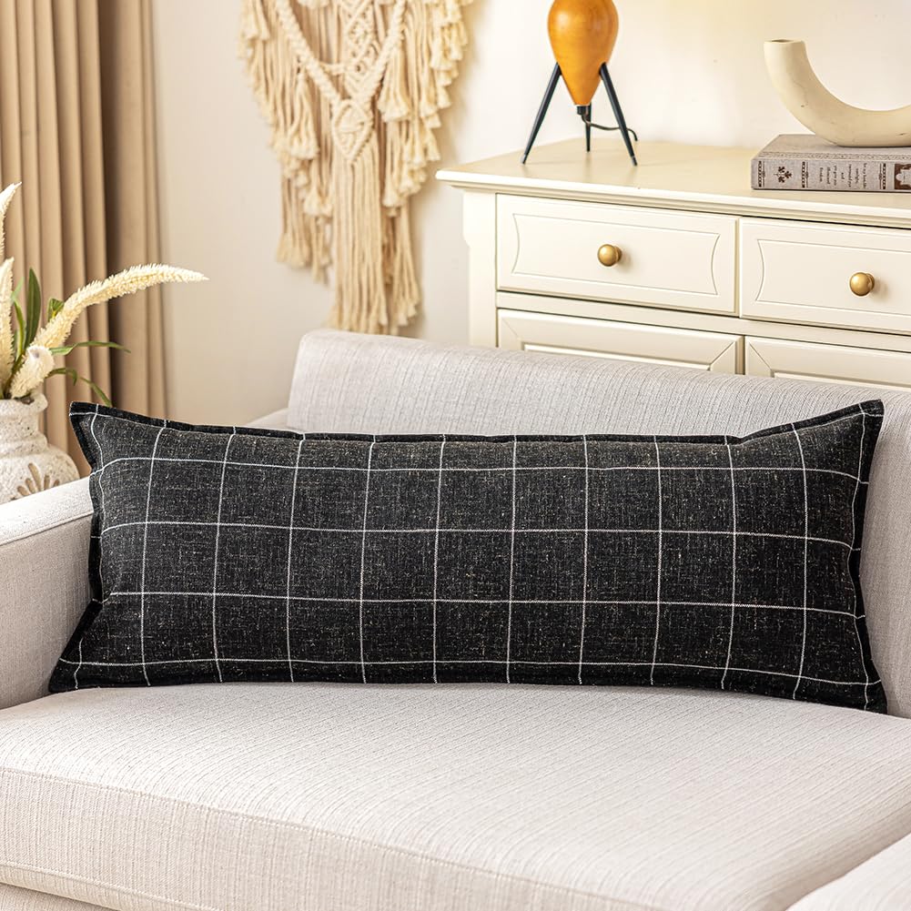 Photo 1 of CARRlE Home Decorative Long Lumbar ThrowPillow Covers 14x36 for Bed Without PillowInsert, Black Boho Long Body Pillow Cover 14 x36, Cute Farmhouse Throw Pillows for Couch 1Pack (Cover ONLY)