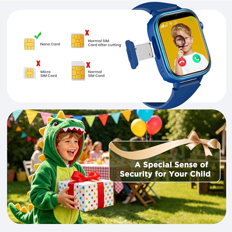 Smartwatch Kinder mit GPS und Telefon, Kinder Smartwatch mit GPS Schulmodus, Kids Smart Watch mit Voice Chat SMS, lP68 Wasserdicht Schrittzähler Wecker SOS (Blau) — Foto 7 von 7