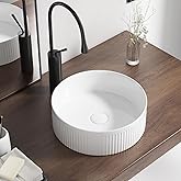 Round Vessel Sink 14 Inch Above Counter - White Ceramic Countertop Bathroom Sink, 14" x 14" Modern Vanity Art Basin Porcelain
