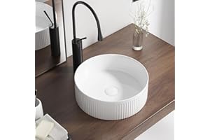 QISHKA Round Vessel Sink 14 Inch Above Counter - White Ceramic Countertop Bathroom Sink, 14" x 14" Modern Vanity Art Basin Porcelain Hand Wash Basin