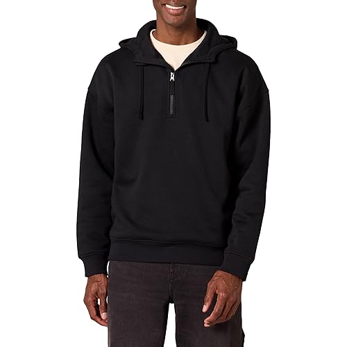 Amazon Essentials Men's Quarter-Zip Oversized-Fit Hoodie Sweatshirt, Black, X-Small