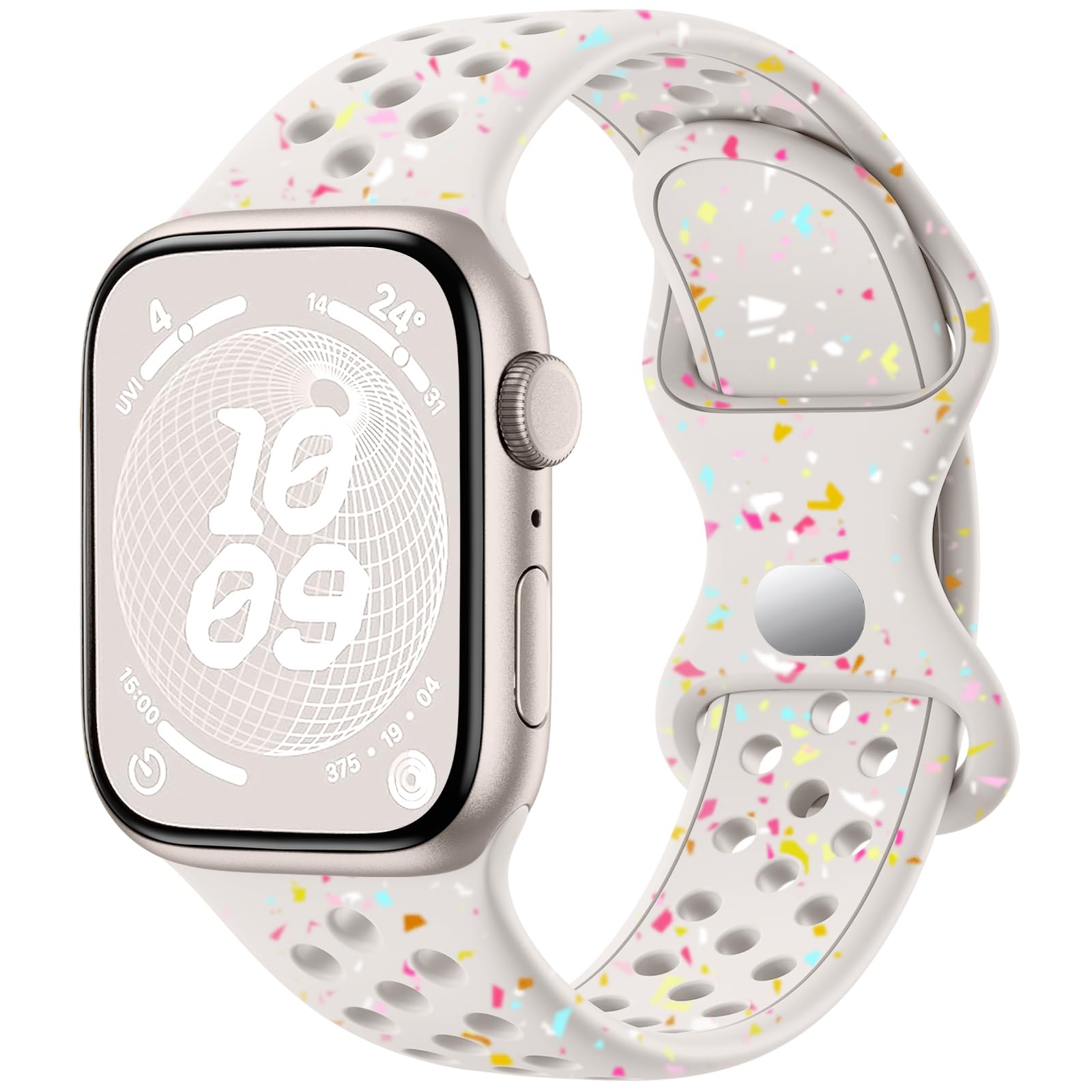 CeMiKa Sport Straps Compatible with Apple Watch Strap 38mm 40mm 41mm 42mm for Women Men, Eco-friendly Recyclable Silicone Breathable Wristband for iWatch Series 10 9 8 7 6 5 4 3 2 1 SE, Starlight