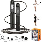 ZECELIKO Cordless Weighted Jump Ropes for Home Gym and HIIT Workouts | Jump Rope with LED Display and Jump Counter, Adjustable Steel Wire for Fitness, Tracks Jumps, Calories &amp; Time, for Men, Women