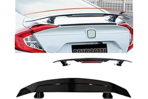 RoyalParts 46 Inch Universal Rear Spoiler, Glossy Black Sport Style Trunk Wing Car Tail Spoiler with Red Reflector Light Fit for Sedan Coupe Hatchback