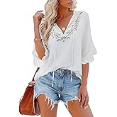 Womens Summer Tops 3 4 Sleeve Women Blouses Casual Boho Top Spring Floral Short Sleeve Shirts Vacation