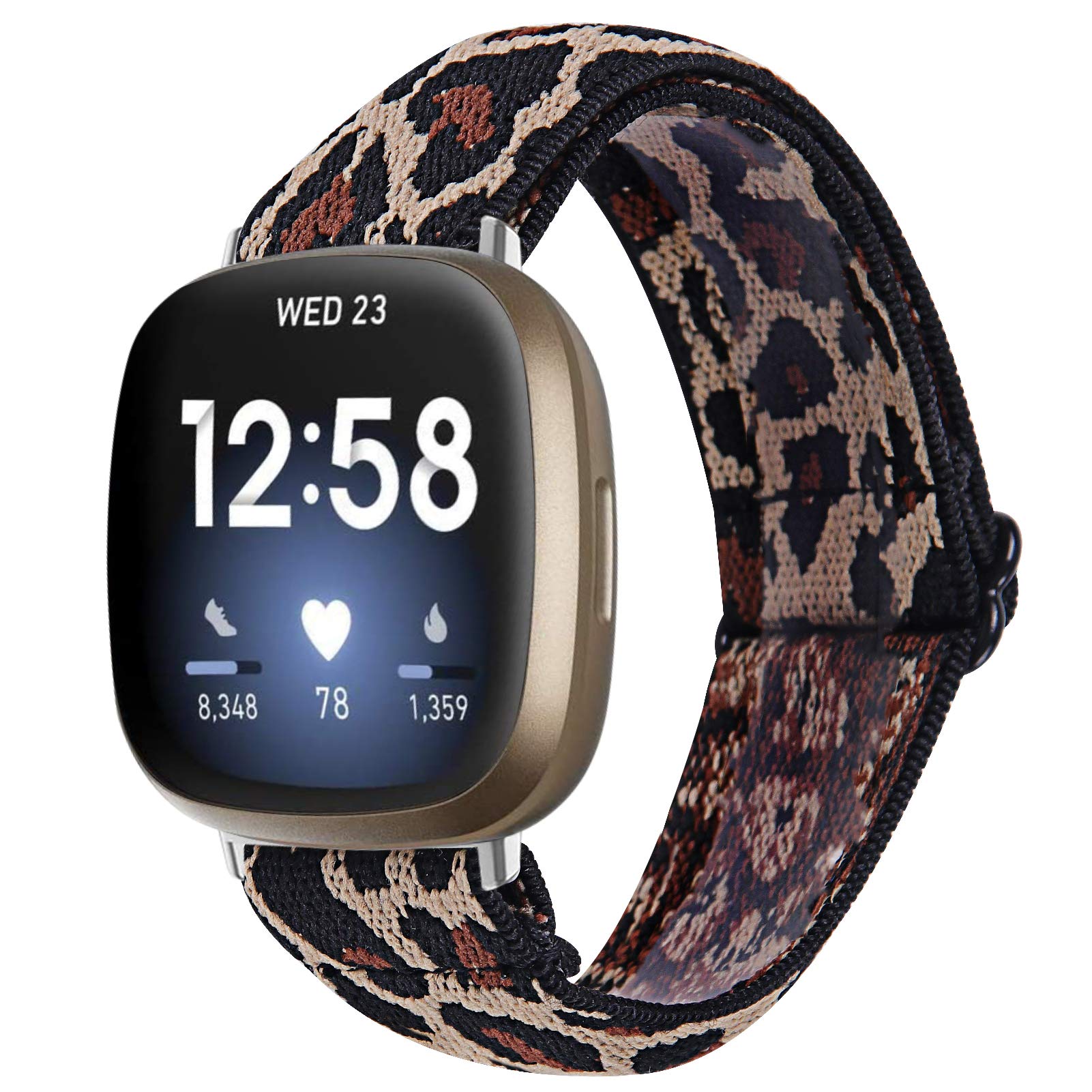 GIMart Compatible with Fitbit Versa 3 Strap for Women Men, Woven Nylon Fabric Bands Replacement Sport Strap Wristband Bracelet for Fitbit Sense/Versa 3 Smartwatch Small Large (Leopard)